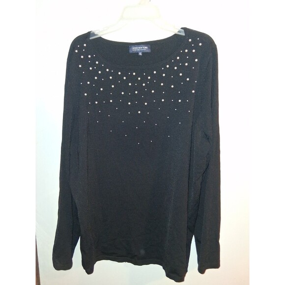 Jones NY Black Beaded Long Sleeve Blouse Sz 3X - Picture 1 of 3